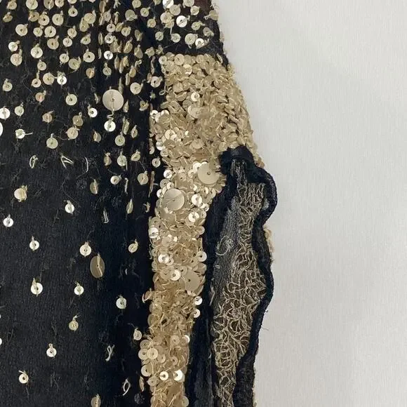 Vintage Shag Black Cream Sequin Embellished Blouse Top - Picture 12 of 16